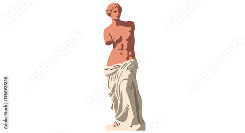 Elegant vector illustration of a classical Greek statue, depicting an iconic female figure with flowing drapery, embodying ancient art and timeless beauty on a clean background