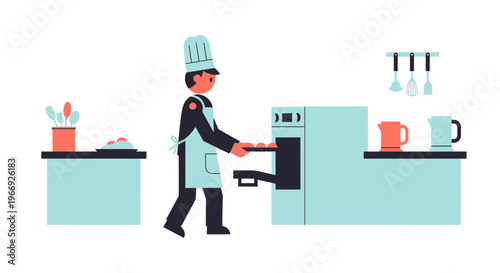 Professional chef meticulously baking and preparing delicious food in a clean, modern kitchen environment, demonstrating culinary expertise and the joy of cooking fresh meals