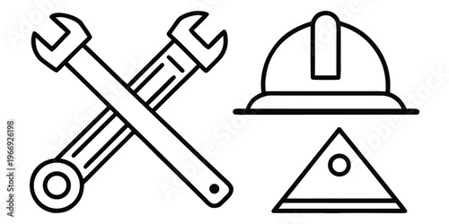 Crossed wrenches hard hat and triangle ruler construction 1