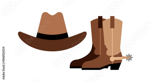 Classic Western Attire Iconic Cowboy Hat and Boots, Essential for Rodeo Events, Country-Themed Designs, and Authentic American Heritage Fashion
