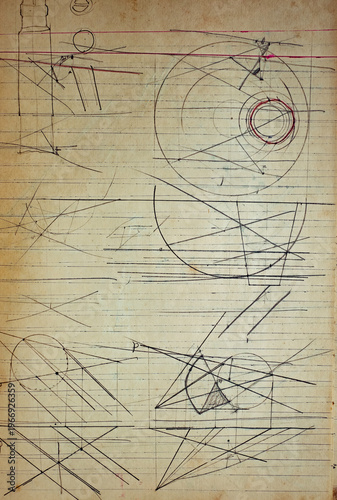 Quadro su tela a vintage technical drawing, likely from a notebook, illustrating concepts of de