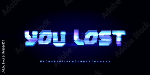 Tech Screen Font Logo Alphabet Futuristic Letter Set Modern HUD Typography, Digital Glitch Typographic Design Title Text, Typo Poster Headline, Type Symbol Logotype, Display Fonts. Vector Typeface