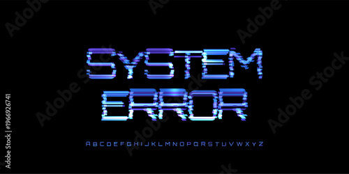 System Error Digital Noice Font Logo Alphabet Vector Glitch Letters Set Modern Typography, Creative Typographic Design for Play Button, Game UI Headline, Display Fonts. Vector Typeface