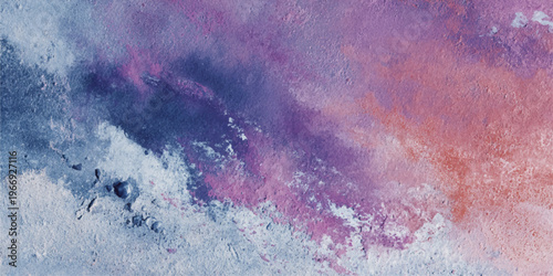 Abstract blue and orange watercolor background with a dark grunge texture and light flame patterns creating an artistic smoke and space galaxy design on paper