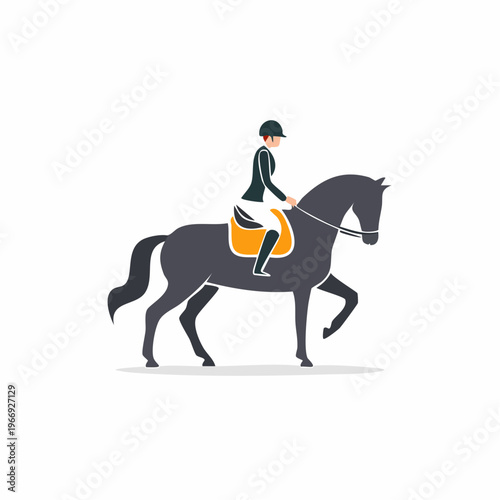 Equestrian illustration, woman riding horse in dressage competition