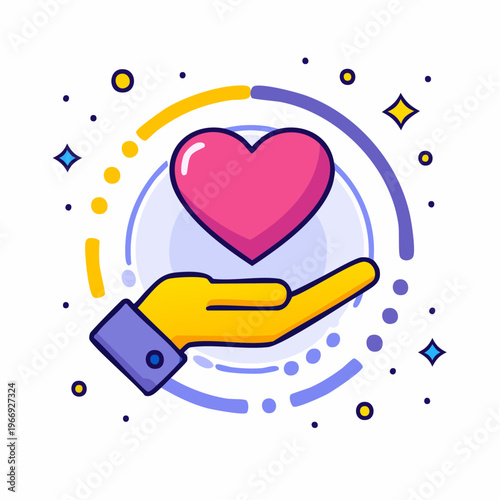 Hand holding heart illustration graphic design, concept of charity