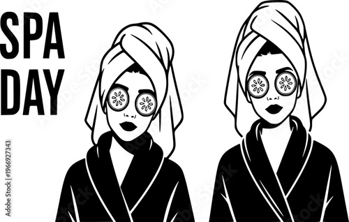 Girls Spa Day Relaxation Beauty Treatment Pampering Wellness Black Vector Silhouette