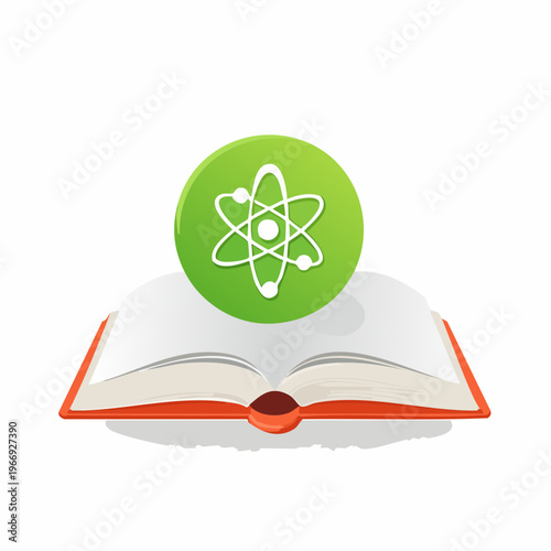 Open book and atom symbol illustration for education and science concept