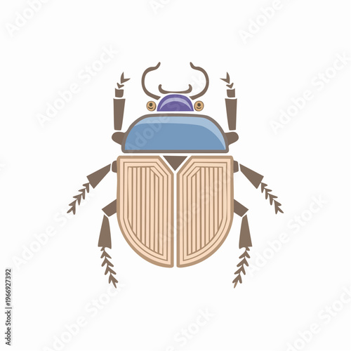 Stylized Egyptian Scarab Beetle Icon Design in Geometric Vector Art