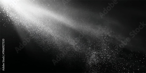 Rain drops on a dark window and black wall create a misty water texture against a stormy night sky backdrop with gray smoke and light steam