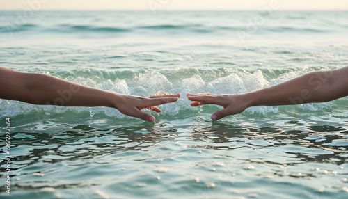 A young man and woman enjoy a tropical summer holiday by the sea, finding relaxation and happiness while swimming together in the clear ocean water during their leisure vacation