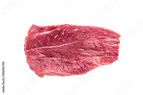 Raw Boar meat steak, uncooked Game Meat Isolated on white background. top view