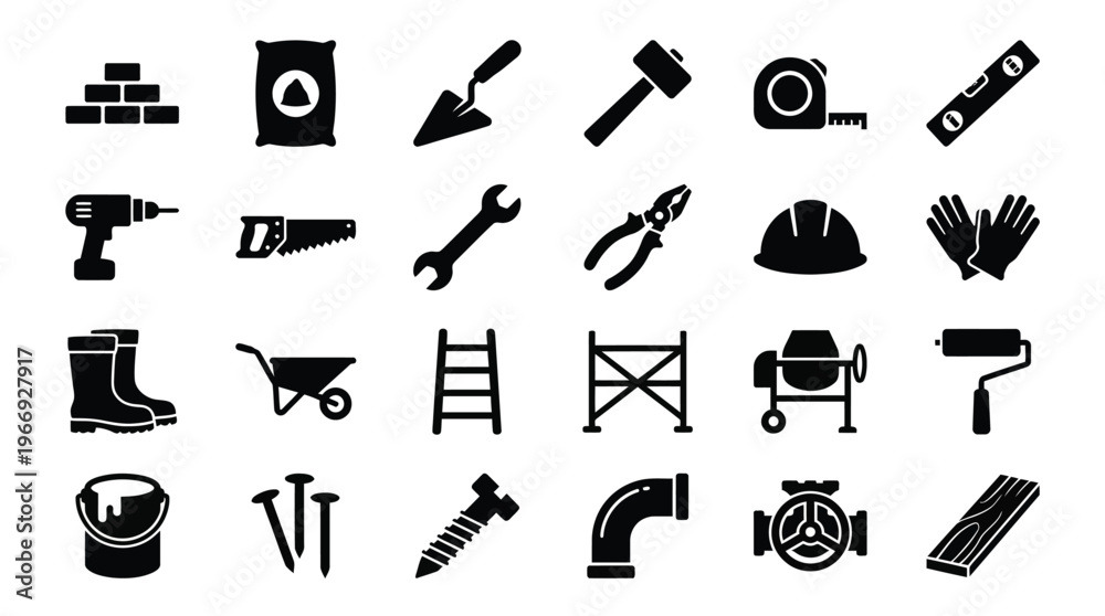 Fototapeta premium Construction Tools and Materials Collection Isolated on White Background