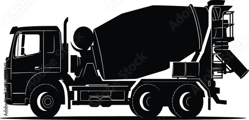 Concrete Mixer Truck Silhouette Vector, Cement Transport Construction Vehicle Illustration Isolated on White Background