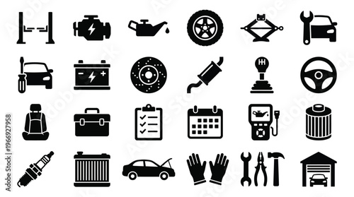 Car Repair Tools and Parts Collection Isolated on White Background