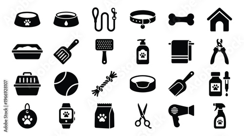 Pet Care Accessories Collection Isolated on White Background