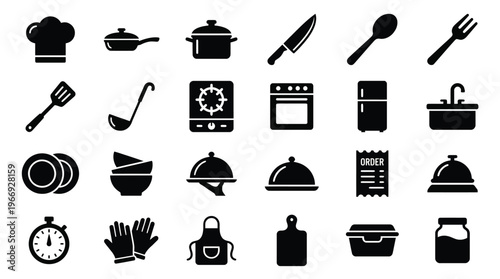 Kitchen Utensils and Appliances Collection Isolated on White Background