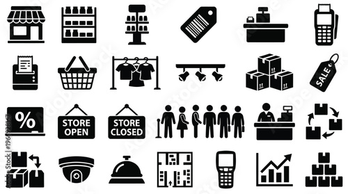 Retail Store Icons Collection with Shopping and Commerce Symbols