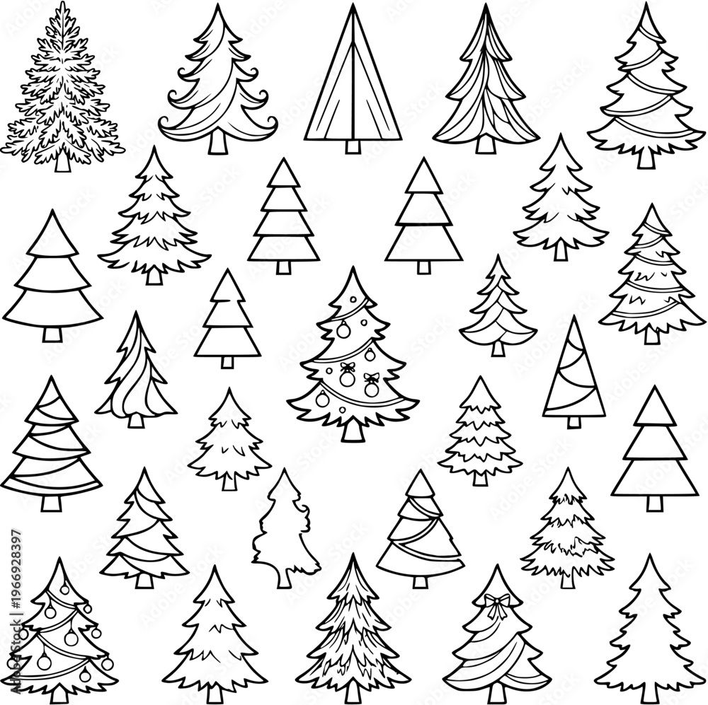 Obraz premium Christmas trees vector set with pine tree variations isolated on white background for holiday design