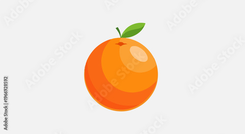 A vibrant, simple illustration of a bright orange with a single green leaf