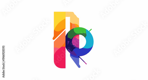 Abstract colorful letters I and R merged, white background
