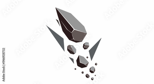 Abstract illustration of falling geometric grey rocks and shards