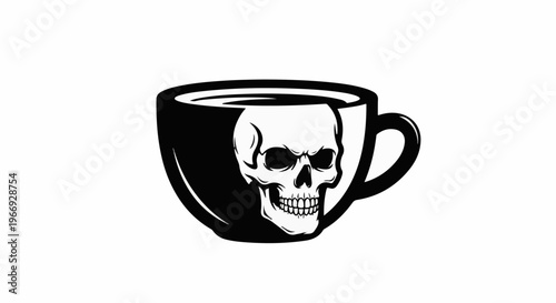 Black coffee cup with a skull design on its side