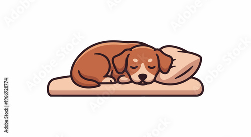 Cartoon dog sleeping peacefully on a pillow and mattress