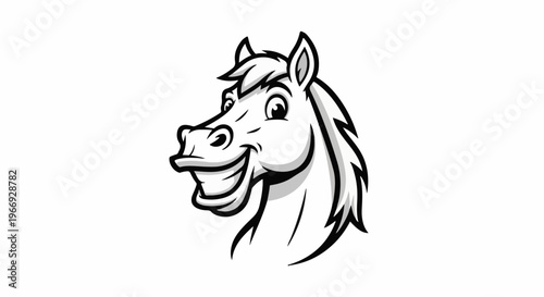 Cartoon horse head with a wide, grinning mouth and playful expression