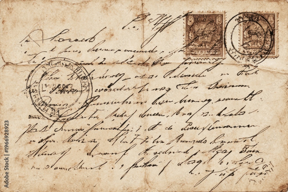 Obraz premium Vintage postcard with handwritten script.