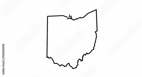 Black outline of the state of Ohio with a small island cluster in the north