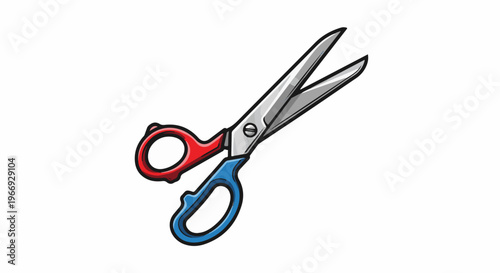 Red and blue handled scissors with shiny metal blades