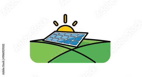 Solar panel on a green hill under a bright sun