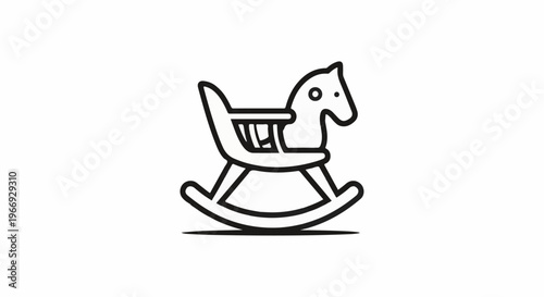 Simple line art icon of a traditional wooden rocking horse toy