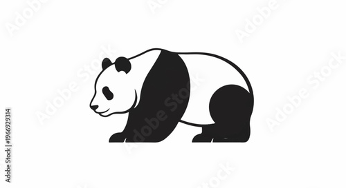 Stylized black and white graphic of a panda walking