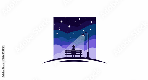 Solitary figure under street lamp gazing at starry night sky