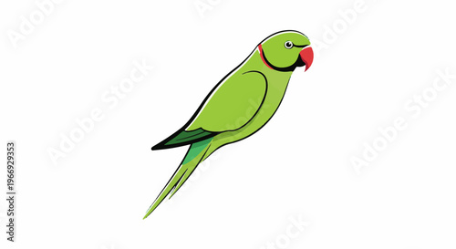 Stylized green parrot with red beak and collar against white