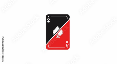 Split playing card design with ace of spades on black and red