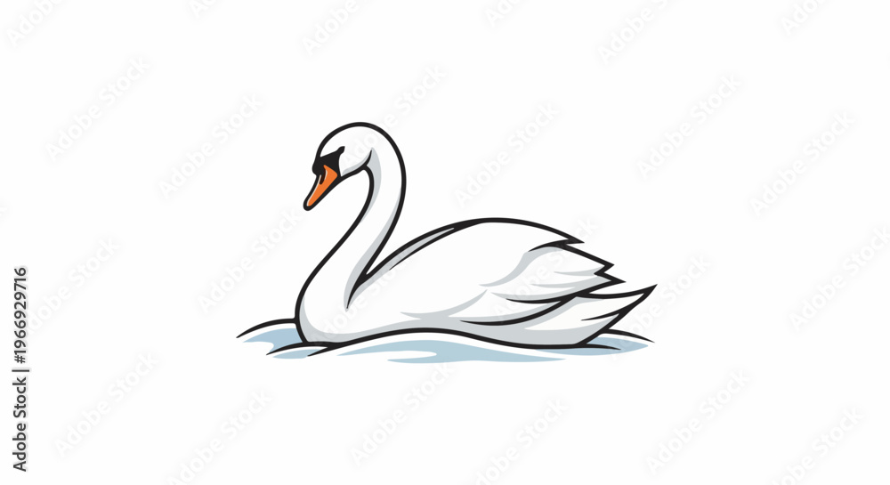 Fototapeta premium Elegant white swan gracefully glides on calm blue water