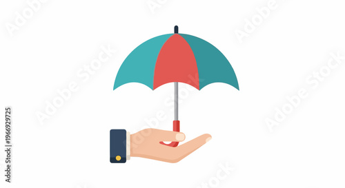 Flat design illustration of a hand holding a two-toned umbrella