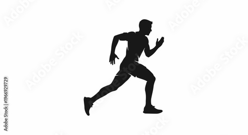 Black silhouette of a male runner in mid-stride against a white background