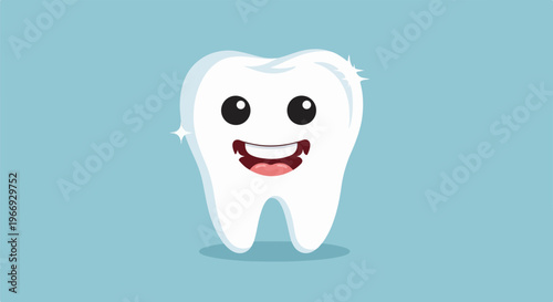 Happy cartoon tooth with a big smile and sparkling clean appearance