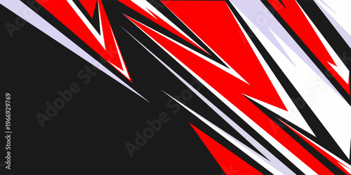 Abstract Red and White Racing Graphic Background on Black. Dynamic Vector Illustration