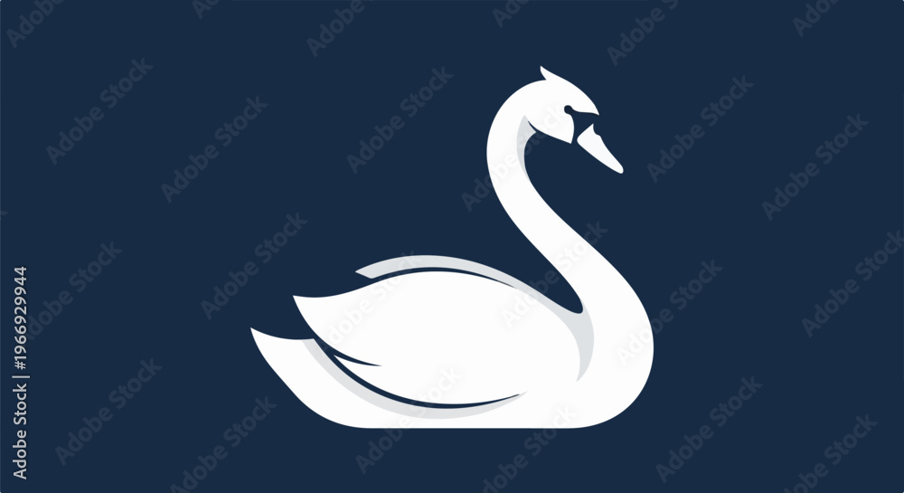 Fototapeta premium Minimalist white swan silhouette on a dark blue background