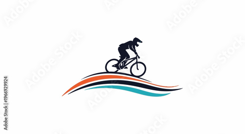 Silhouette of a cyclist with a helmet on a mountain bike