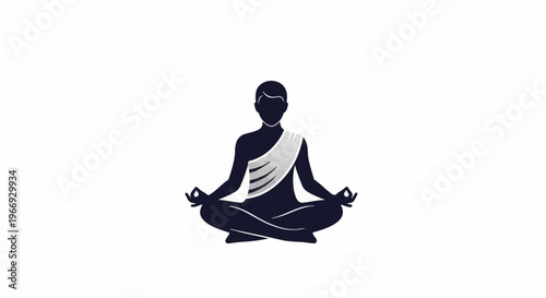Silhouette of a person meditating in a lotus position, wearing a draped garment