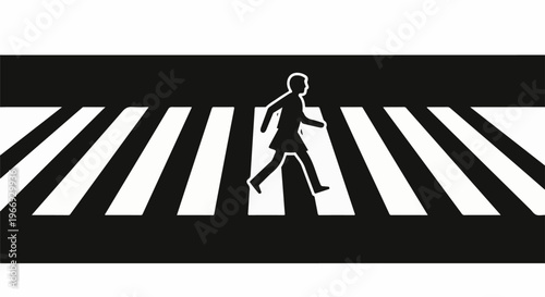 Silhouette of a person crossing a black and white striped pedestrian crossing