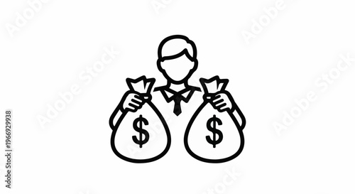 Person in suit holding two money bags with dollar signs