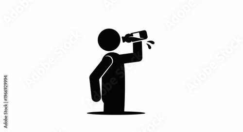 Silhouette figure drinking from a bottle, splashing liquid