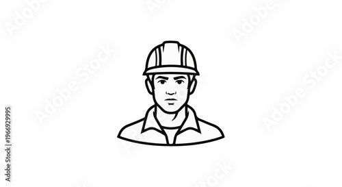Simple line art portrait of a person wearing a hard hat